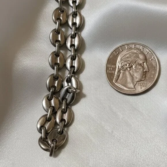 Silver Coffee Bean Link Marina Chain Necklace Stainless Steel 30 Inches NWOT - Picture 5 of 8